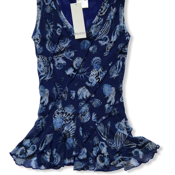 NWT Fuzzi “seashell” ruffle hem mesh top - Picture 3 of 4